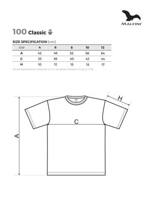 Veľkostná tabuľka trička Malfini Classic 100
