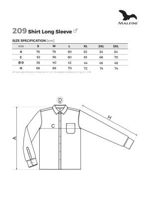 Veľkostná tabuľka košeľa Malfini Style LS 209