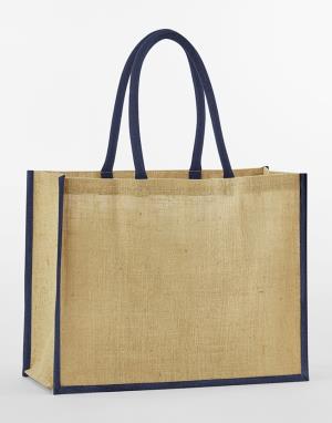 Klasická nákupná taška z prírodnej škrobenej juty, 060 Natural/Navy
