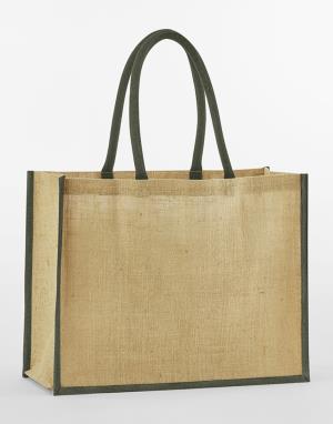 Klasická nákupná taška z prírodnej škrobenej juty, 080 Natural/Olive Green