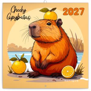 Nástenný plánovací kalendár s obrázkami kapybary Roztopašné kapybary 2027