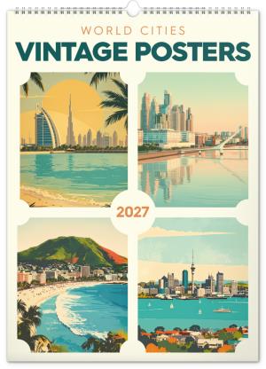 Nástenný kalendár  Vintage plagáty – svetové mestá 2027