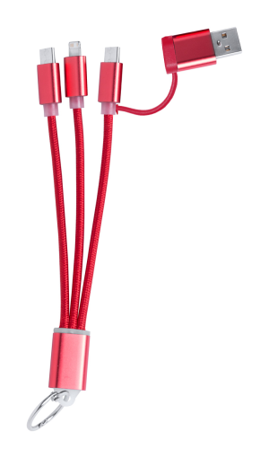 USB nabíjací kábel s príveskom na kľúče Frecles, Červená