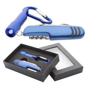 Sufli vreckový nôž s LED diódou a karabínou v krabičke, modrá (2)