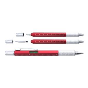 Pero so šrobovákom, vodováhou a pravítkom Fixpen, Červená