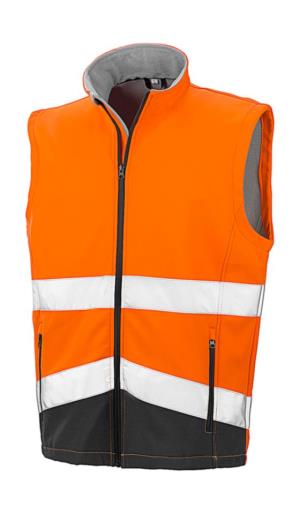Potlačiteľná bezpečnostná softshellová vesta, 478 Fluorescent Orange/Black