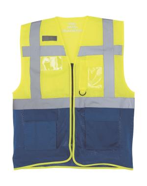 Reflexná pridušná sieťovaná vesta Fluo Executive, 653 Fluo Yellow/Royal Blue