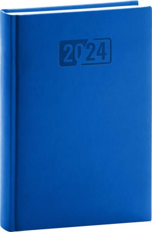 Denný diár Aprint 2024, modrý, 15 × 21 cm, modrá