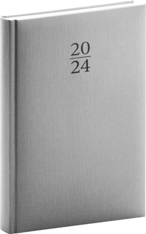 Denný diár Capys 2024, strieborný, 15 × 21 cm, sivá