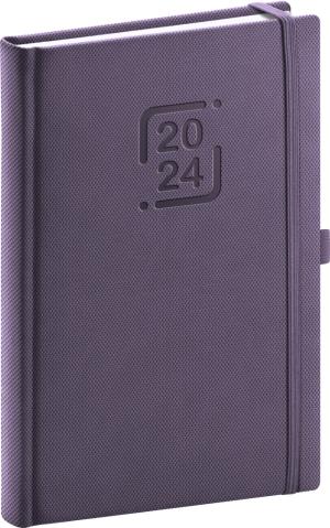 Denný diár Catanella 2024, fialový, 15 × 21 cm, fialová