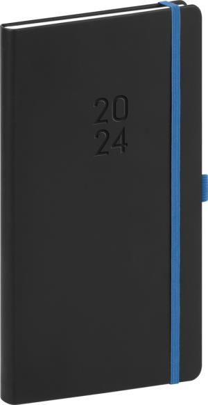 Vreckový diár Nox 2024, čierny–modrý, 9 × 15,5 cm, čierna