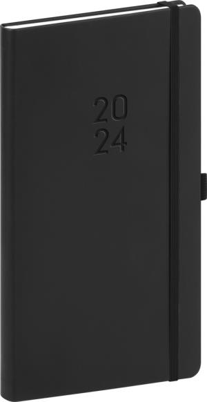 Vreckový diár Nox 2024, čierny–čierny, 9 × 15,5 cm, čierna