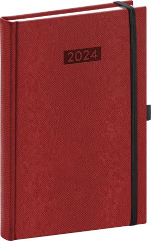 Denný diár Diario 2024, bordový, 15 × 21 cm, Červená