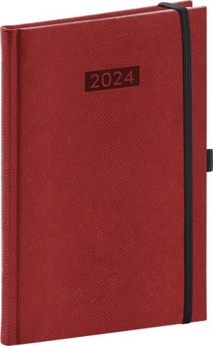 Týždenný diár Diario 2024, bordový, 15 × 21 cm, Červená
