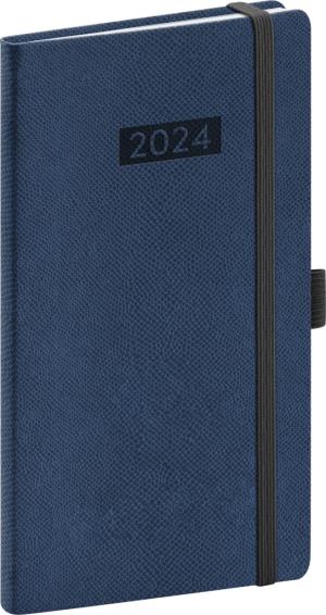 Vreckový diár Diario 2024, tmavomodrý, 9 × 15,5 cm, modrá