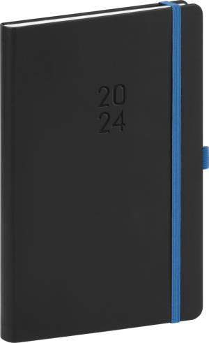 Týždenný diár Nox 2024, čierny–modrý, 15 × 21 cm, čierna