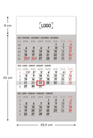 Český nástenný kalendár 3-mesačný štandard šedý CZ 2024 PG (2)