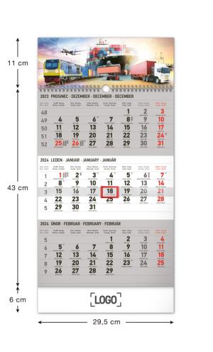 Český nástenný kalendár 3-mesačný Špedícia šedý CZ 2024 PG (2)