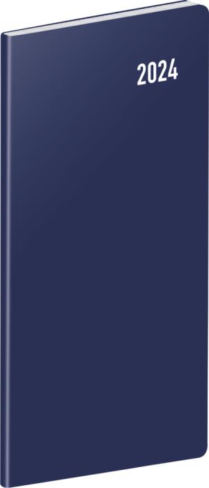 Vreckový diár Modrý 2024, plánovací mesačný, 8 × 18 cm, modrá