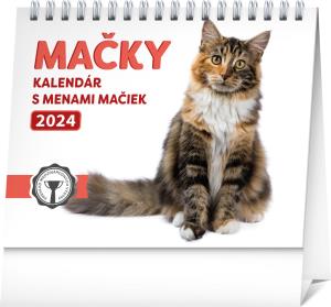 Stolový kalendár Mačky – s menami mačiek 2024 PG