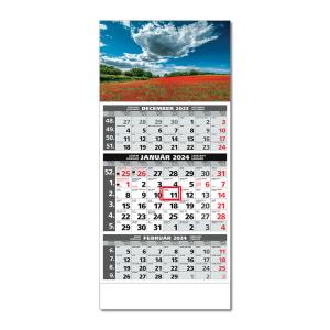 Plánovací kalendár ŠTANDARD 3M sivý 2024 , Vzor F