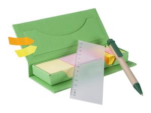 Gale blok s lístkami, pravítkom a perom, zelená