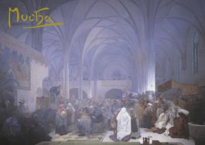 Pohľadnica Alfons Mucha Slovanská epopeja – Kázanie majstra Jana Husa, krátka