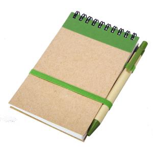 ECO RIBBON zápisník s čistými stranami 90x140 / 140 stran s propiskou, zelená