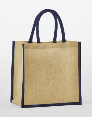 Mini darčeková taška z prírodnej naškrobenej juty, 060 Natural/Navy