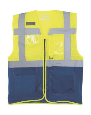 Reflexná pridušná sieťovaná vesta  Fluo Executive, 653 Fluo Yellow/Royal Blue